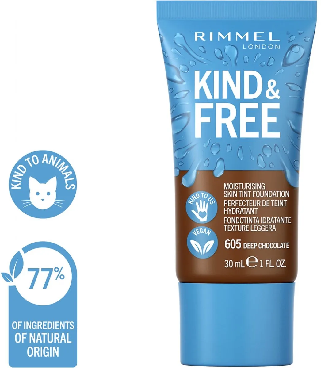 KIND & FREE Vegan Foundation - 605 Deep Chocolate van Rimmel London in 605 Deep Chocolate – productfoto