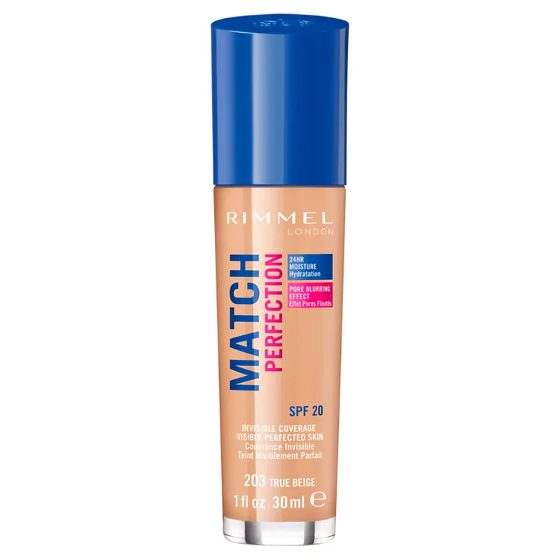 Match Perfection Grundierung (30 ml) 203 True Beige fra Rimmel London – produktbillede
