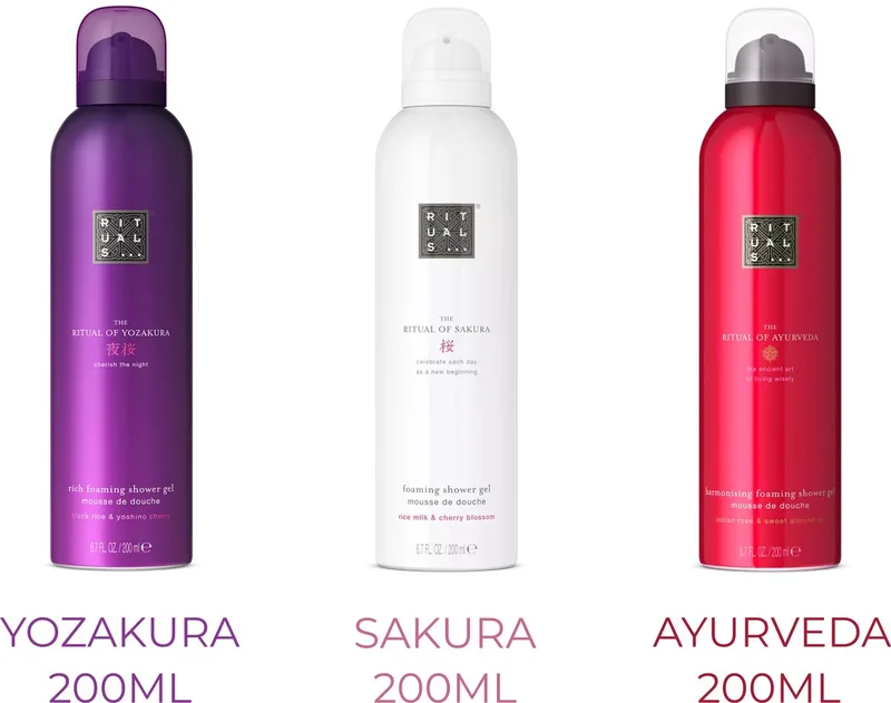 Combi Set - Shower Gels - Yozakura Shower Gel 200 ml - Sakura Shower Gel 200 ml - Ayurveda Shower Gel 200 ml - 3x200ml=600ml - Doucheschuims von Rituals – Produktfoto