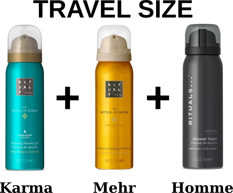 Combi Set - Travel Shower Gel - Karma 50 ml - Mehr 50 ml - Homme 50 ml - Doucheschuim - Douchegel by Rituals in 50 ml – product photo