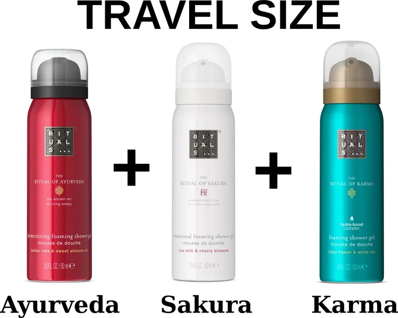 Combi Set - Travel Shower Gels - Sakura 50 ml + Ayurveda 50 ml + Karma 50 ml - 3X 50 ml = 150 ml - Douchegels - Doucheschuim fra Rituals – produktbillede