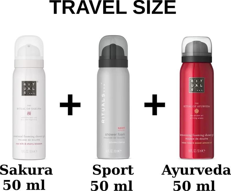 Combi Set - Travel Shower Gels Set - Sakura 50 ml - Ayurveda 50 ml - Sport 50 ml - Doucheschuim - Douchegels fra Rituals i 50 ml – produktbillede