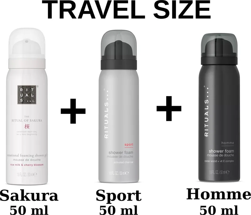 Combi Set - Travel Shower Gels - Sport 50 ml + Homme 50 ml + Sakura 50 ml - 3X 50 ml = 150 ml - Douche gels - Doucheschuim - Travel Size von Rituals – Produktfoto