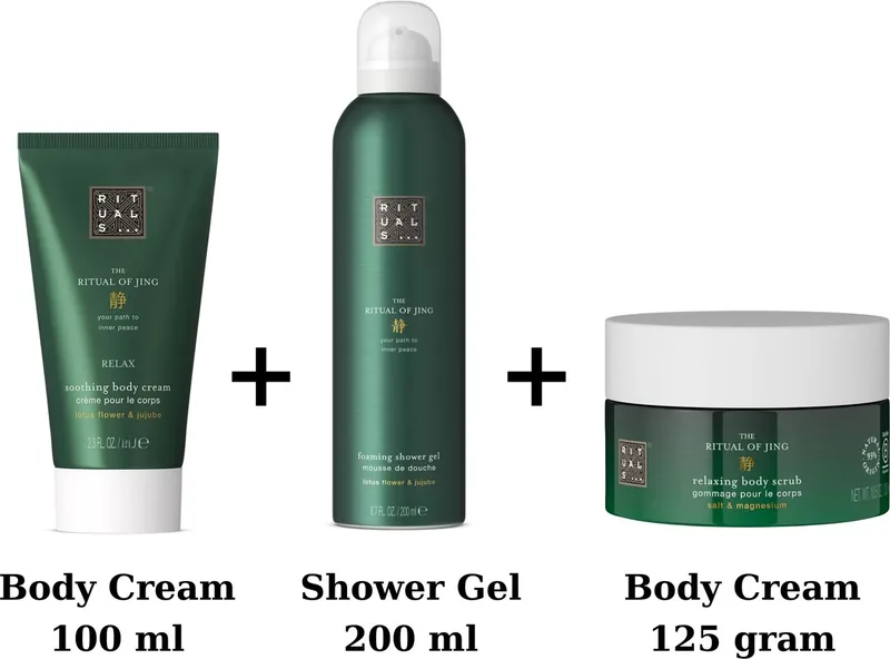 Jing - Shower Gel 200 ml + Body Cream 100 ml + Body Scrub 125 gram von Rituals – Produktfoto