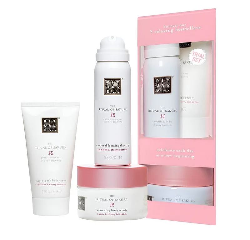 Körpercreme Rituals The Ritual of Sakura Mini-Set Körper & Bad, 3-tlg., Duschschaum, Body Cream & Zuckerpeeling mit Kirschblüte von Rituals – Produktfoto 2 von 2