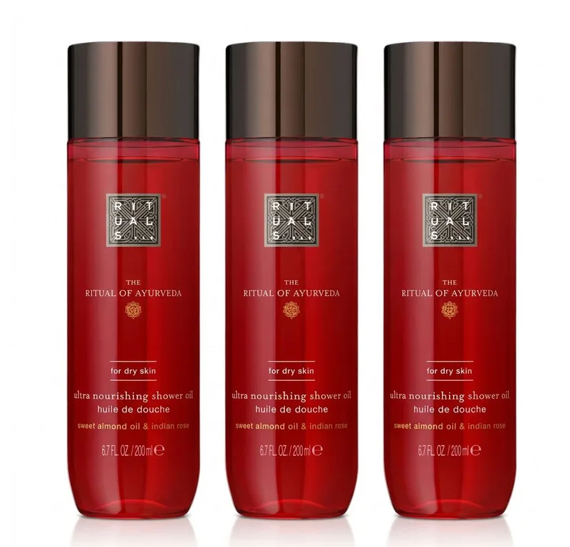 Körperöl Rituals Ayurveda Duschöl 3er Set, Vorrats-Set mit drei pflegenden Ayurveda Duschölen by Rituals in White – product photo