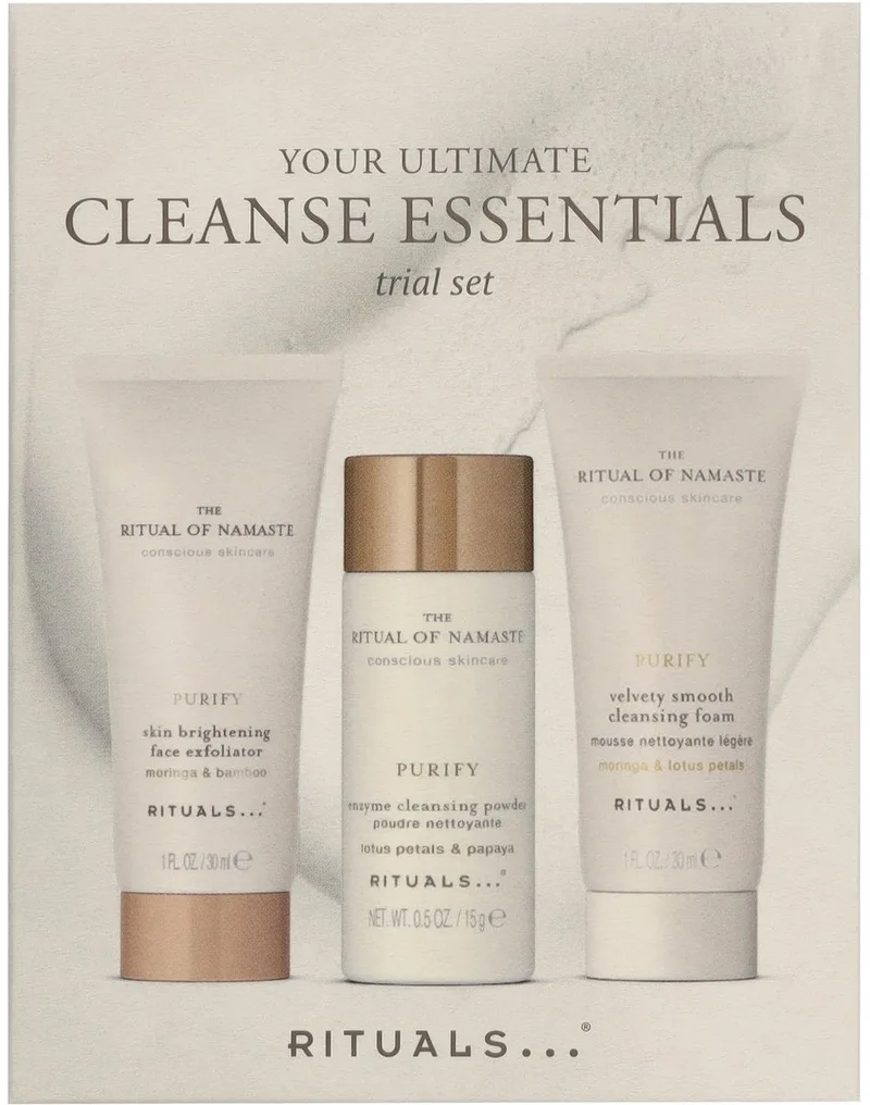 Namaste Set 75 ml - Skin Brightening Face Exfoliator 30ml/Velvety Smooth Cleansing Foam 30ml/Enzyme Cleansing Powder 15gr fra Rituals – produktbillede