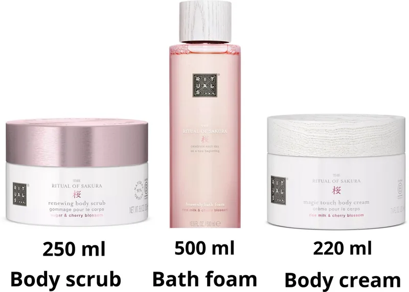 of Sakura - Combi Set- Body Cream 220 ml + Bath Foam 500 ml + Body Scrub 250 gram + Scrub zakje von Rituals – Produktfoto