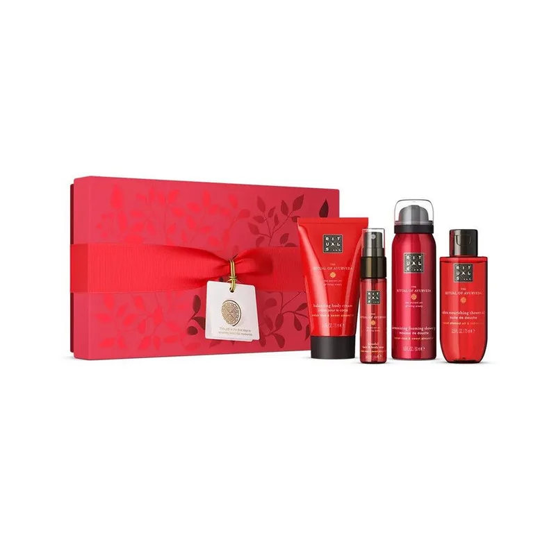 Pflege-Geschenkset Luxus-Pflegeset Limited Edition Ayurveda Geschenkset S 2025, 4-tlg., 4-teiliges Pflegeset mit Duschschaum, Body Cream, Öl & Peeling fra Rituals – produktbillede 1 af 4