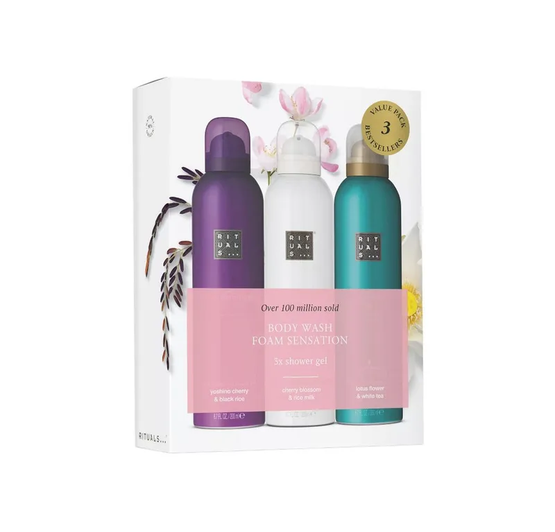 Pflege-Geschenkset Rituals Shower Foam Value Pack – Duschschaum Trio 3x200ml, 3-tlg., 3er Shower Foam Set (Sakura, Yozakura, Karma) – Gesamt von Rituals in 600 ml – Produktfoto 1 von 2