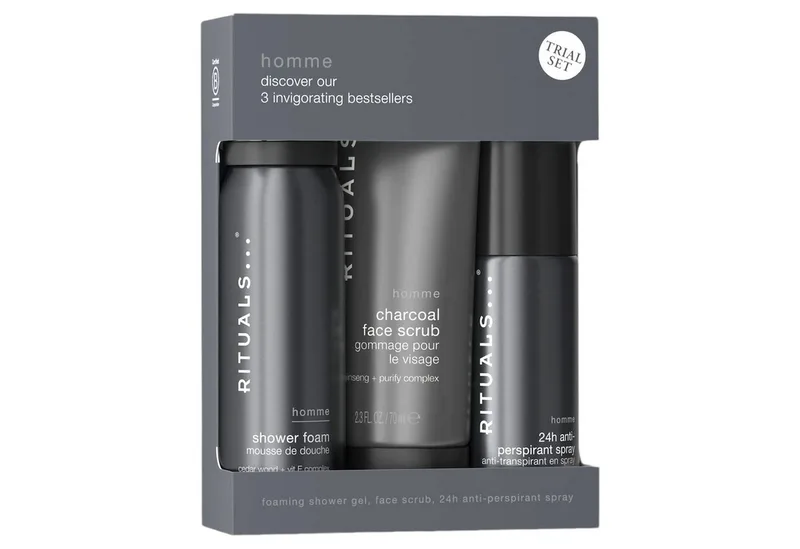 Pflege-Geschenkset The Ritual of Homme 3-teiliges Geschenkset für den Mann, Maskuliner, holziger Duft von Zedernholz und nährendem Vitamin E de Rituals en Noir – photo du produit 1 sur 3