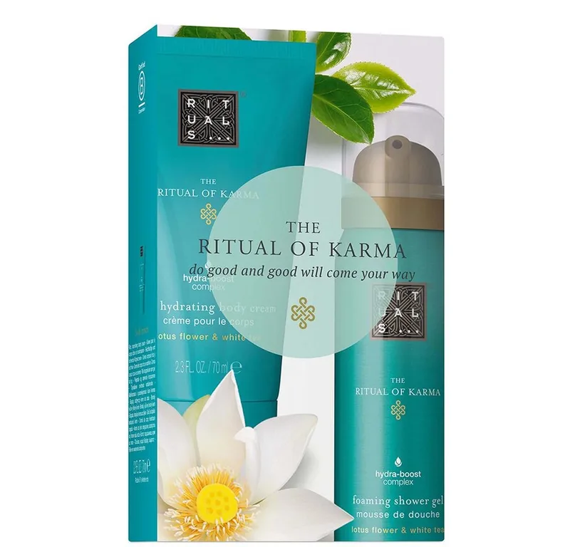 Pflege-Geschenkset The Ritual of Karma Mini Body Care Set – Duschschaum & Körpercreme, Duschschaum & Körpercreme mit weißem Tee & Lotus-Duft by Rituals – product photo 2 of 3