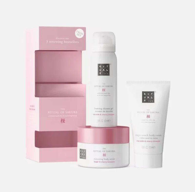 Pflege-Geschenkset The Ritual Of Sakura Geschenkset Trial Gift Set, 3-tlg., Duschschaum, Körpercreme & Zuckerpeeling in praktischen Minis fra Rituals – produktbillede