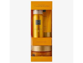 Pflege-Geschenkset von Ritual of Mehr 3-teilig Probeset: Duschgel, Creme und Scrub von Rituals in Gelb – Produktfoto 2 von 3