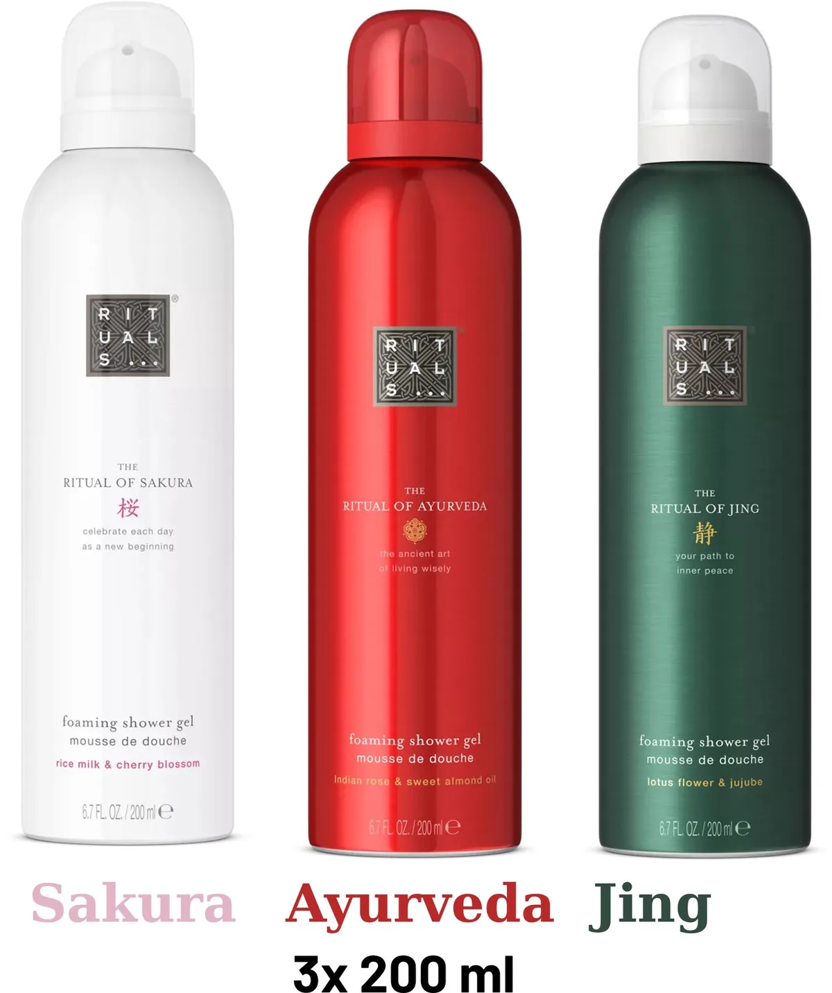 Shower Gel Value Pack - Sakura 200 ml + Jing 200 ml + Ayurveda 200 ml - Douchegel - Shower Foam by Rituals in 200 ml – product photo