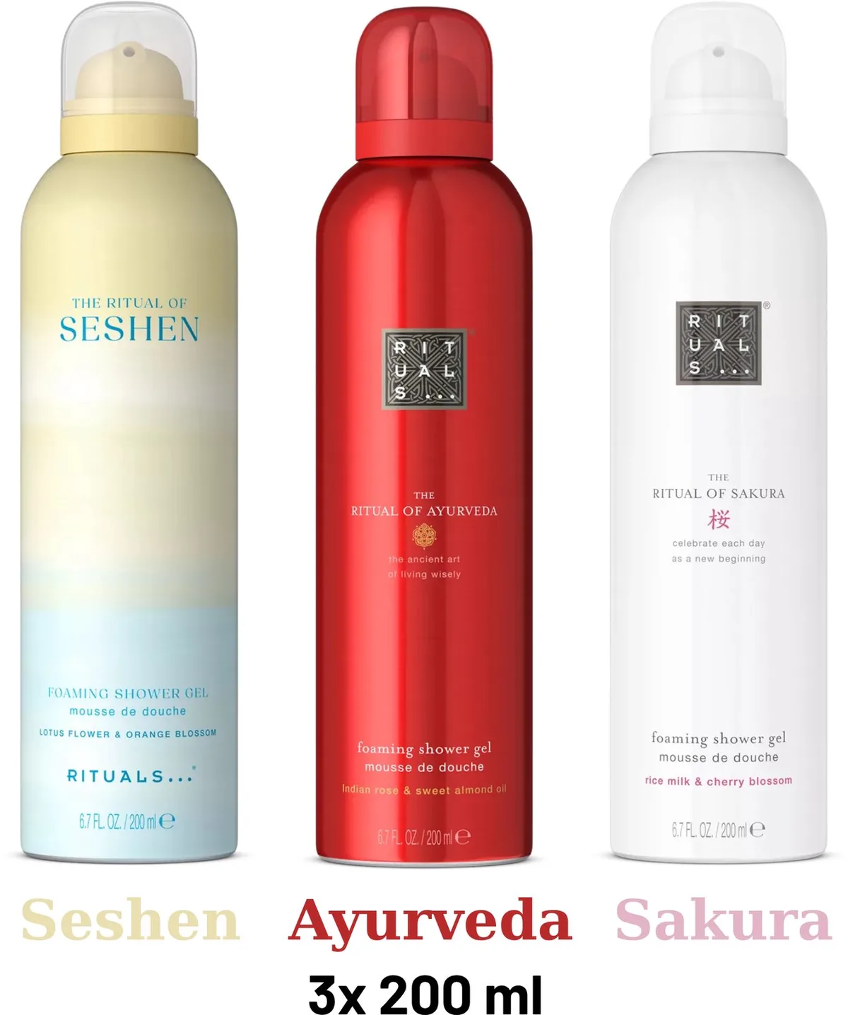 Shower Gel Value Pack - Seshen 200 ml + Sakura 200 ml + Ayurveda 200 ml - Douchegel - Shower Foam by Rituals in 200 ml – product photo