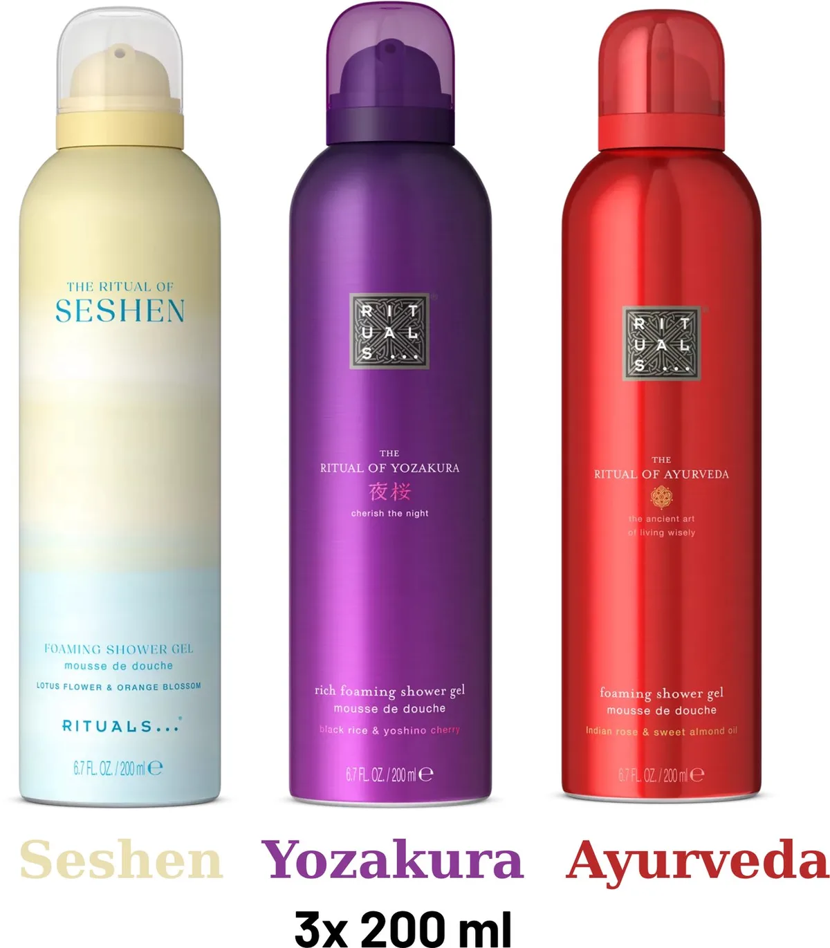 Shower Gel Value Pack - Seshen 200 ml + Yozakura 200 ml + Ayurveda 200 ml - Douchegel - Shower Foam by Rituals in 200 ml – product photo