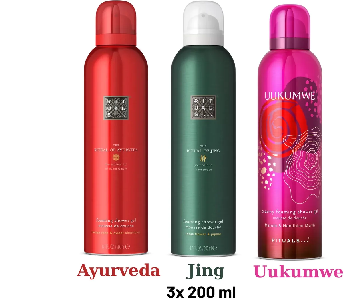 Shower Gel Value Pack - Uukumwe 200 ml + Jing 200 ml + Ayurveda 200 ml - Douchegel - Shower Foam by Rituals in 200 ml – product photo