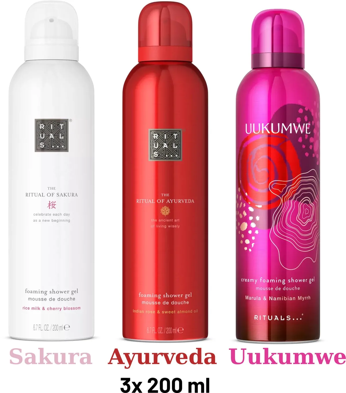 Shower Gel Value Pack - Uukumwe 200 ml + Sakura 200 ml + Ayurveda 200 ml - Douchegel - Shower Foam by Rituals in 200 ml – product photo