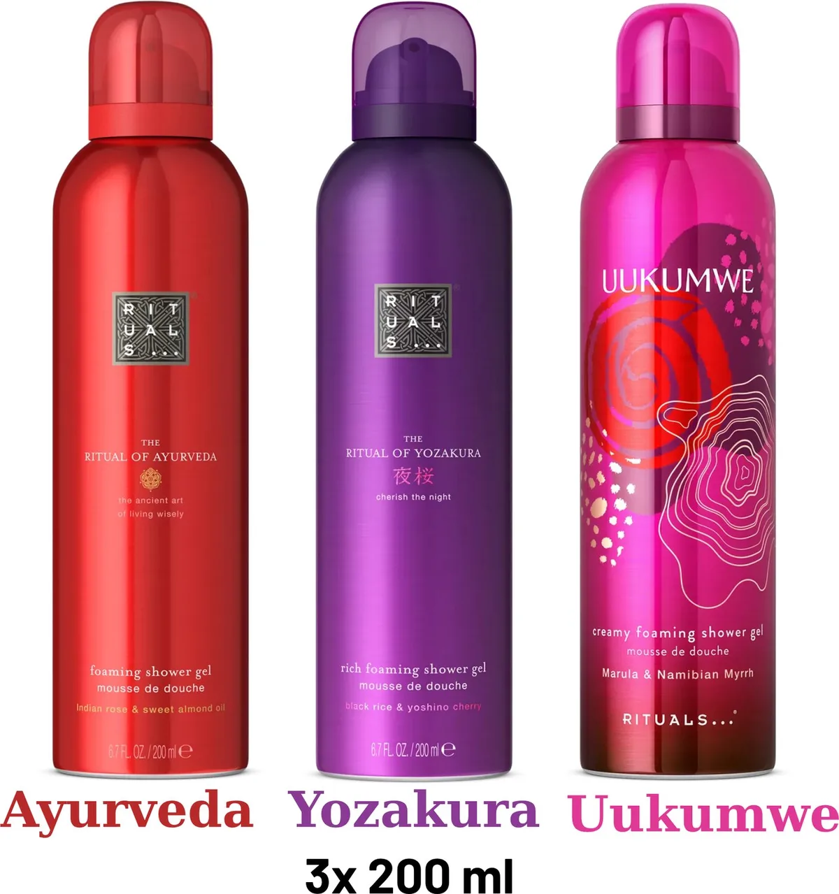 Shower Gel Value Pack - Uukumwe 200 ml + Yozakura 200 ml + Ayurveda 200 ml - Douchegel - Shower Foam by Rituals in 200 ml – product photo