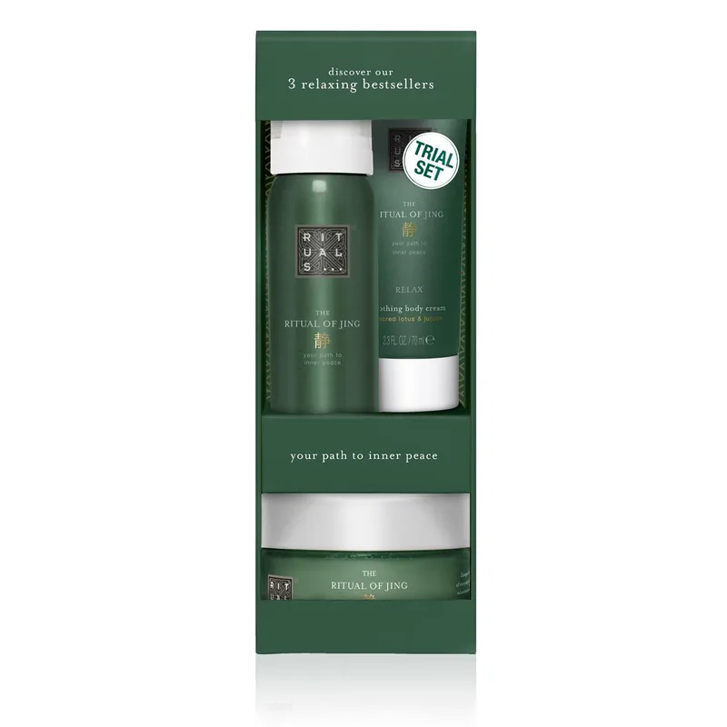 The Ritual of Jing Try Me Set = Cream 70 ml + Shower 50 ml + Scrub 125 g fra Rituals – produktbillede 1 af 3