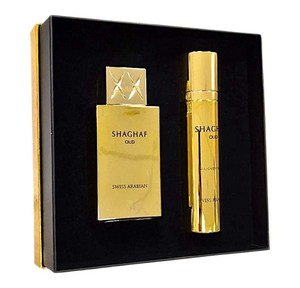 Duft-Set Shaghaf Oud Set EDP + Parfümzerstäuber (leer) Set von Swiss Arabian – Produktfoto