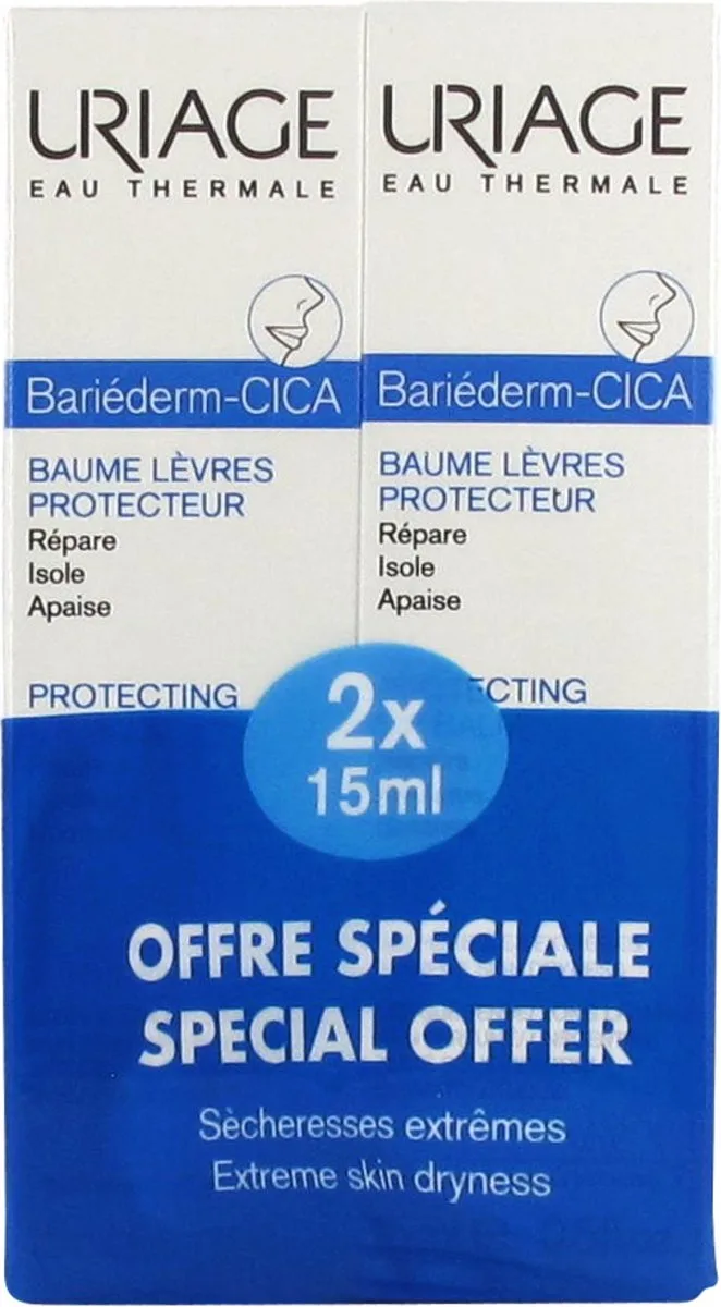 Bariéderm Cica Beschermende Lippenbalsem Set van 2 x 15 ml fra Uriage – produktbillede