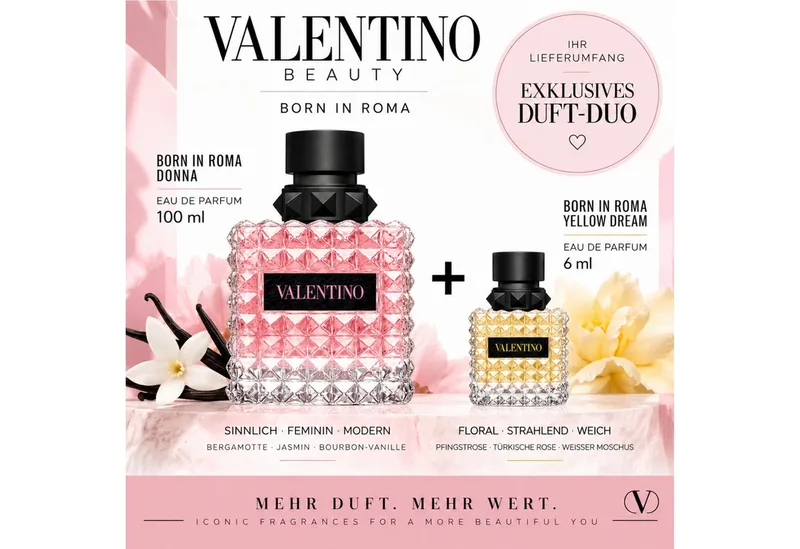 Duft-Set Born in Roma Donna EdP 100 ml inkl. Yellow Dream EdP 6 ml, 2-tlg., Duft-Duo mit 6 ml Yellow Dream – ideal für unterwegs fra Valentino – produktbillede 2 af 5