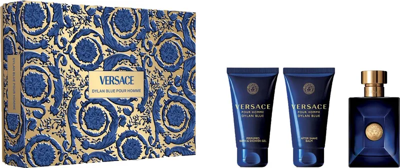Dylan Blue Giftset - 50 ml eau de toilette spray + 50 ml showergel + 50 ml aftershave balm - cadeauset voor heren von Versace – Produktfoto