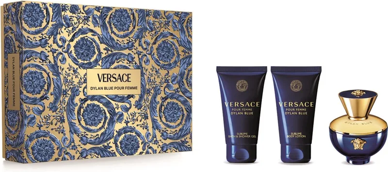 Dylan Blue pour Femme Giftset - 50 ml eau de parfum spray + 50 ml showergel + 50 ml bodylotion - cadeauset voor dames fra Versace – produktbillede