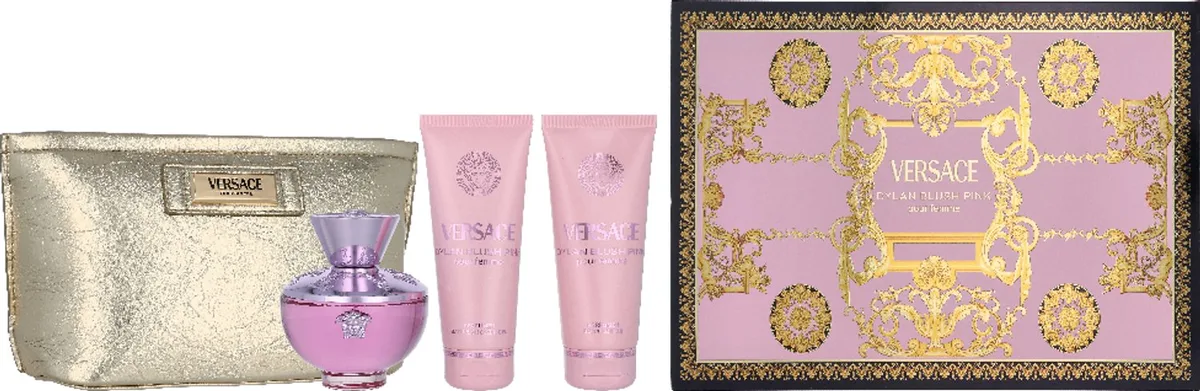 Dylan Blush Pink Giftset 300 ml - Edp Spray 100ml/Bath & Shower Gel 100ml/Body Lotion 100ml/Gold Pouch van Versace – productfoto