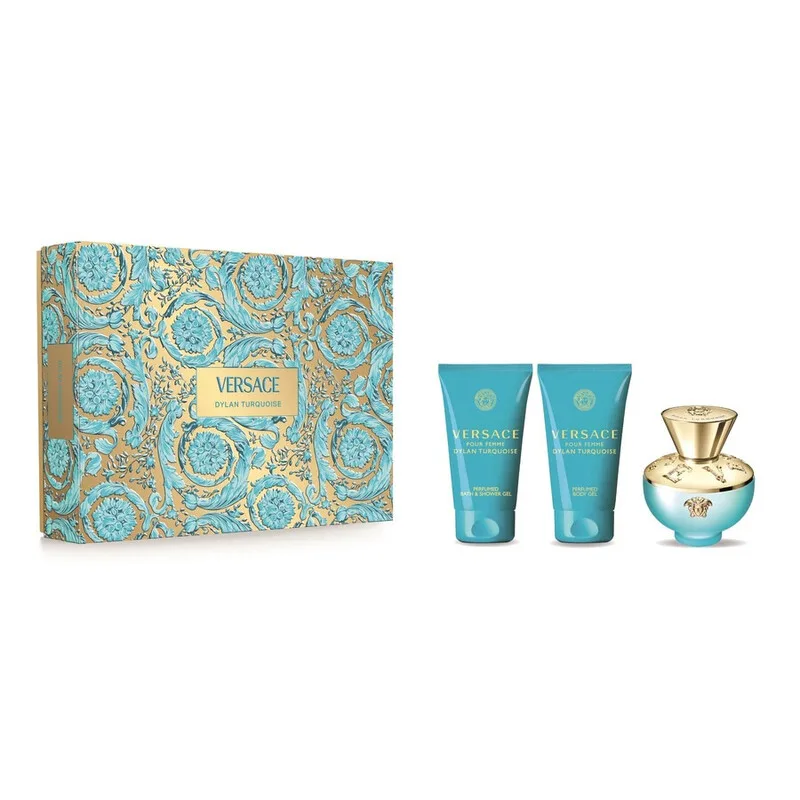 Dylan Turquoise geschenkset eau de toilette 50 ml + lichaams- en douchegel 50 ml + badgel 50 ml von Versace – Produktfoto