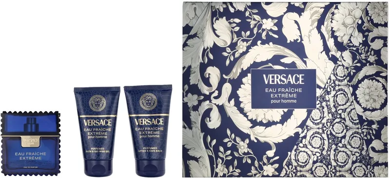 Eau Fraiche Extreme Giftset 150 ml - Edp Spray 50ml/Bath & Shower Gel 50ml/Aftershave Balm 50ml von Versace – Produktfoto