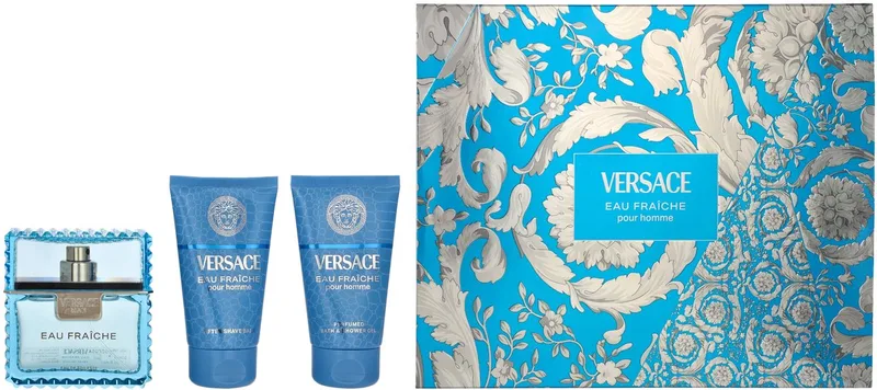 Eau Fraiche Giftset 150 ml - Edt Spray 50ml/Bath & Shower Gel 50ml/Aftershave Balm 50ml von Versace – Produktfoto