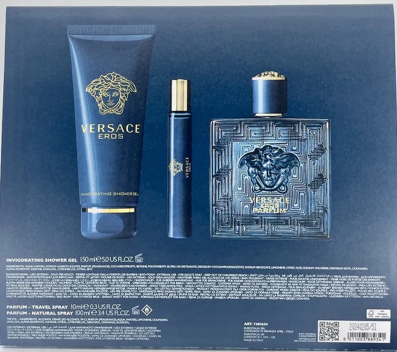 Eros Gift Set Parfum 100ml + Travel Spray 10ml + Shower Gel 150ml von Versace – Produktfoto