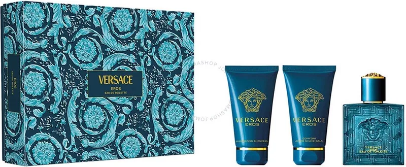 Eros Giftset - 50 ml eau de toilette spray + 50 ml showergel + 50 ml aftershave balm - cadeauset voor heren von Versace – Produktfoto