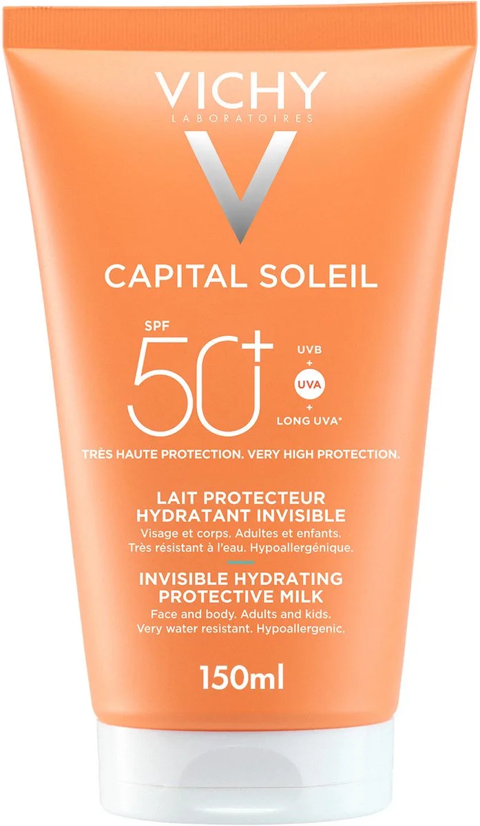 Capital Soleil Onzichtbare Hydraterende Beschermende Melk SPF50+ - Alle Huidtypes - Vitamine E en Vulkanisch Water van Vichy fra Vichy i 150 ml – produktbillede