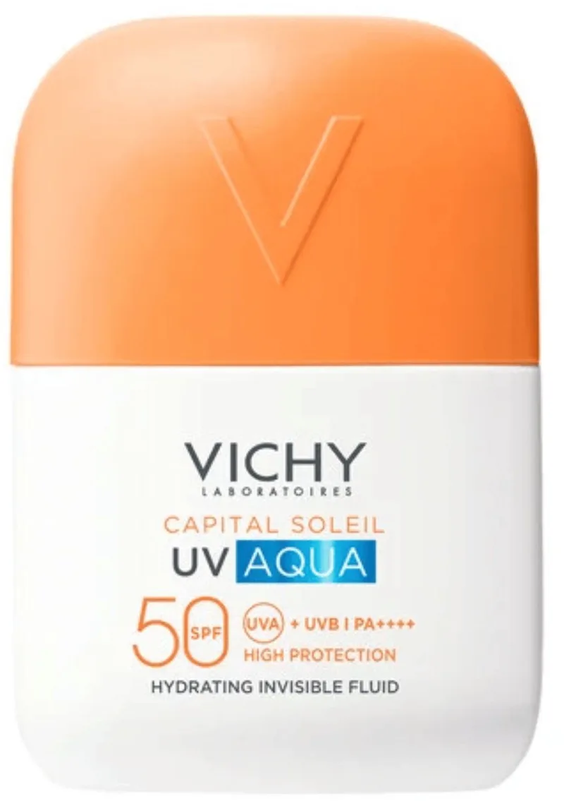 Capital Soleil UV Aqua SPF50 Onzichtbare Zonnefluïde - Hydraterende Hoge Bescherming - Beschermende lichte textuur op waterbasis von Vichy in 50 ml – Produktfoto