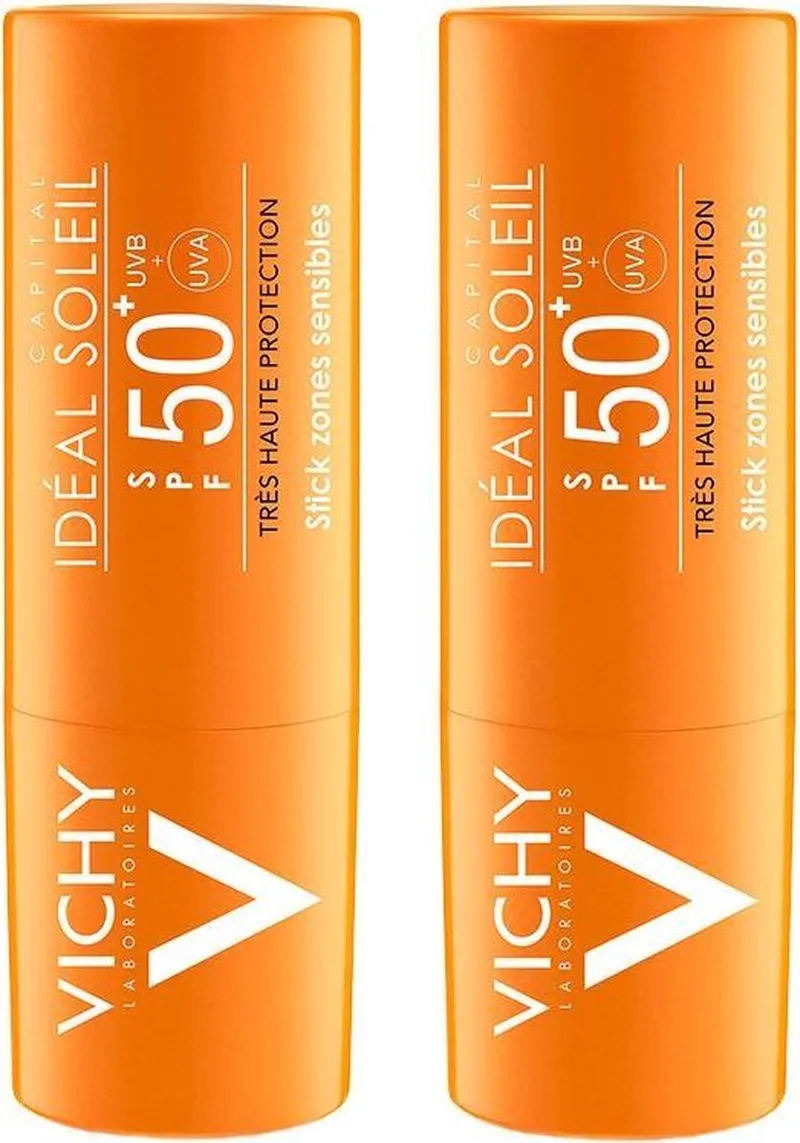 Idéal Soleil Stick Gevoelige Zones Zonnebrand SPF50+ - 2x9ml - Hoge Bescherming von Vichy – Produktfoto
