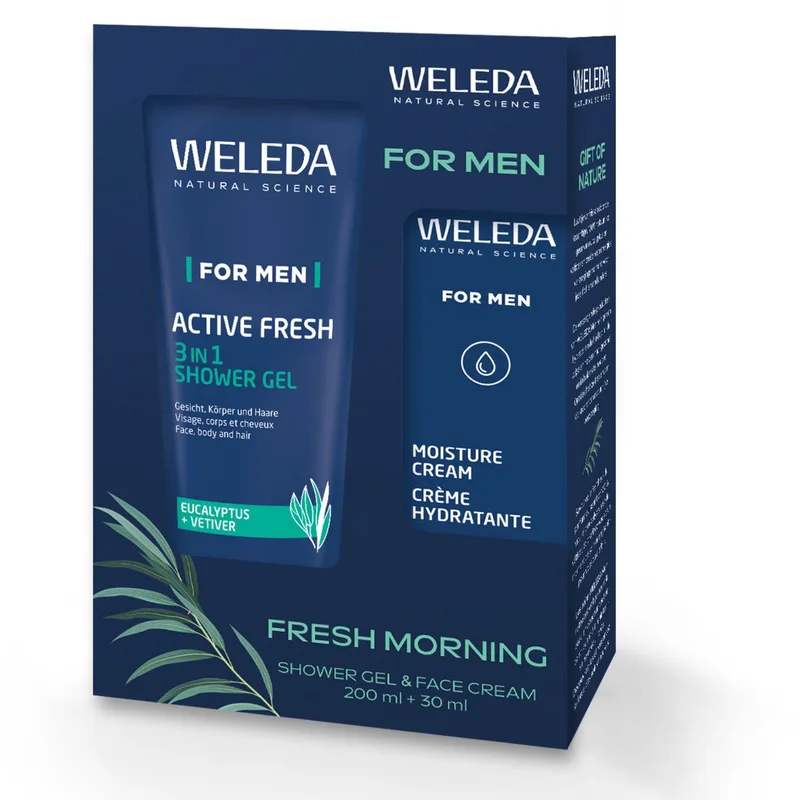 MEN Fresh Morning Giftset - Manverzorging Cadeauverpakking - Hydraterende Crème & Douchegel - Hydrateert & Beschermt tegen Uitdroging - Geeft Een Fris & Zacht Gevoel - 100% Natuurlijke Ingrediënten von Weleda – Produktfoto